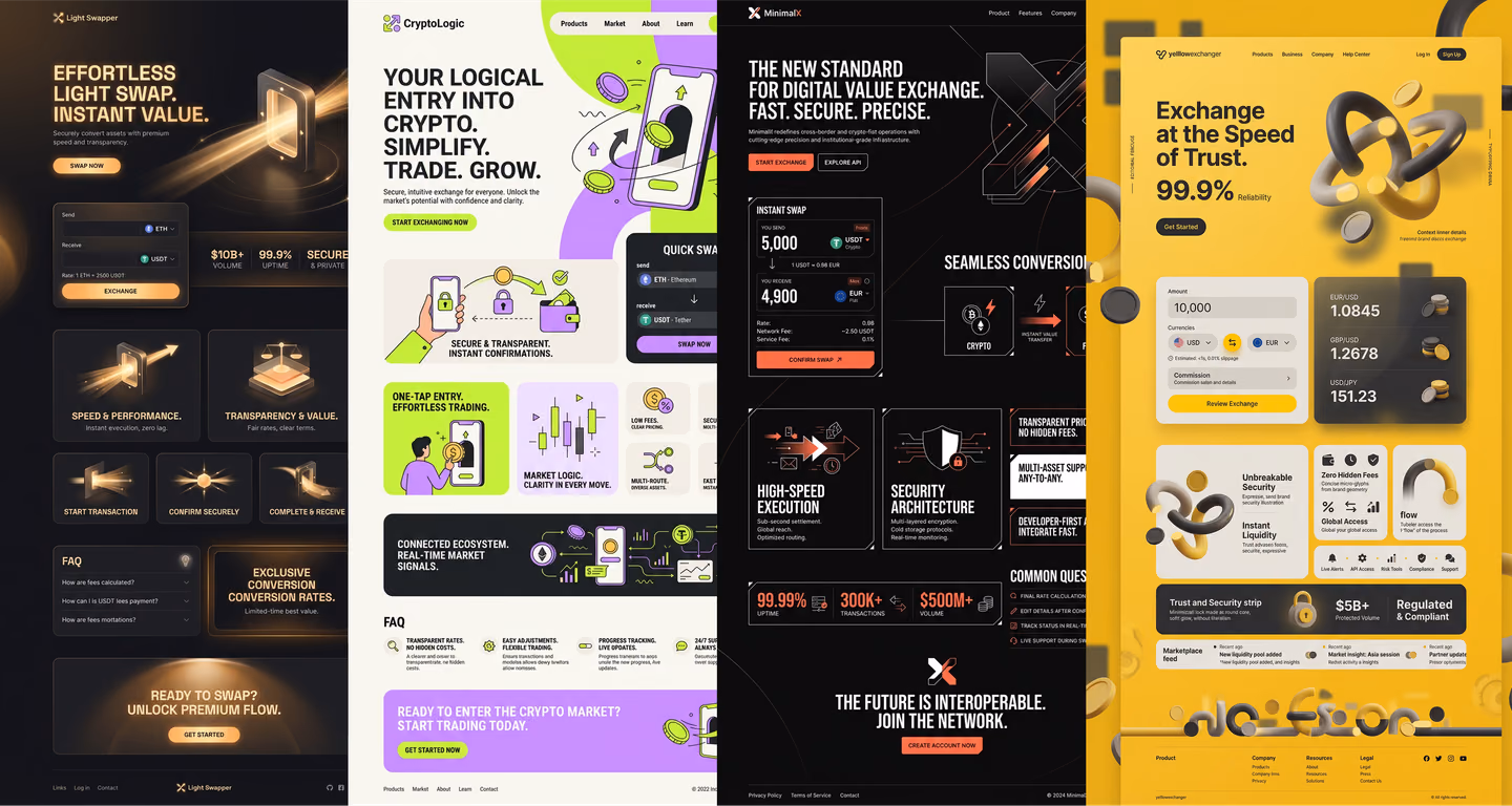 Four ready-made design styles for the Premium Exchanger exchange office website
